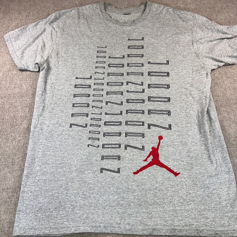 Jordan Brand Mens Gray Heather Graphic T-Shirt Red Jumpman Logo Size XL